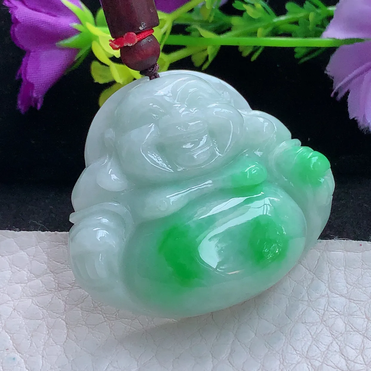 zen实拍39.2*44.5*12.8缅甸翡翠飘阳绿佛公 弥勒佛玉挂件 毛衣坠