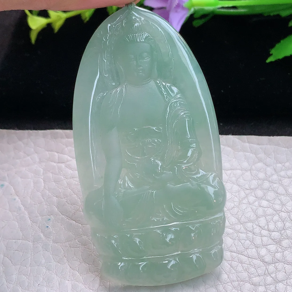 yn实拍72*37*4.8缅甸翡翠精雕冰晴观音菩萨 玉观音玉项坠 玉挂件