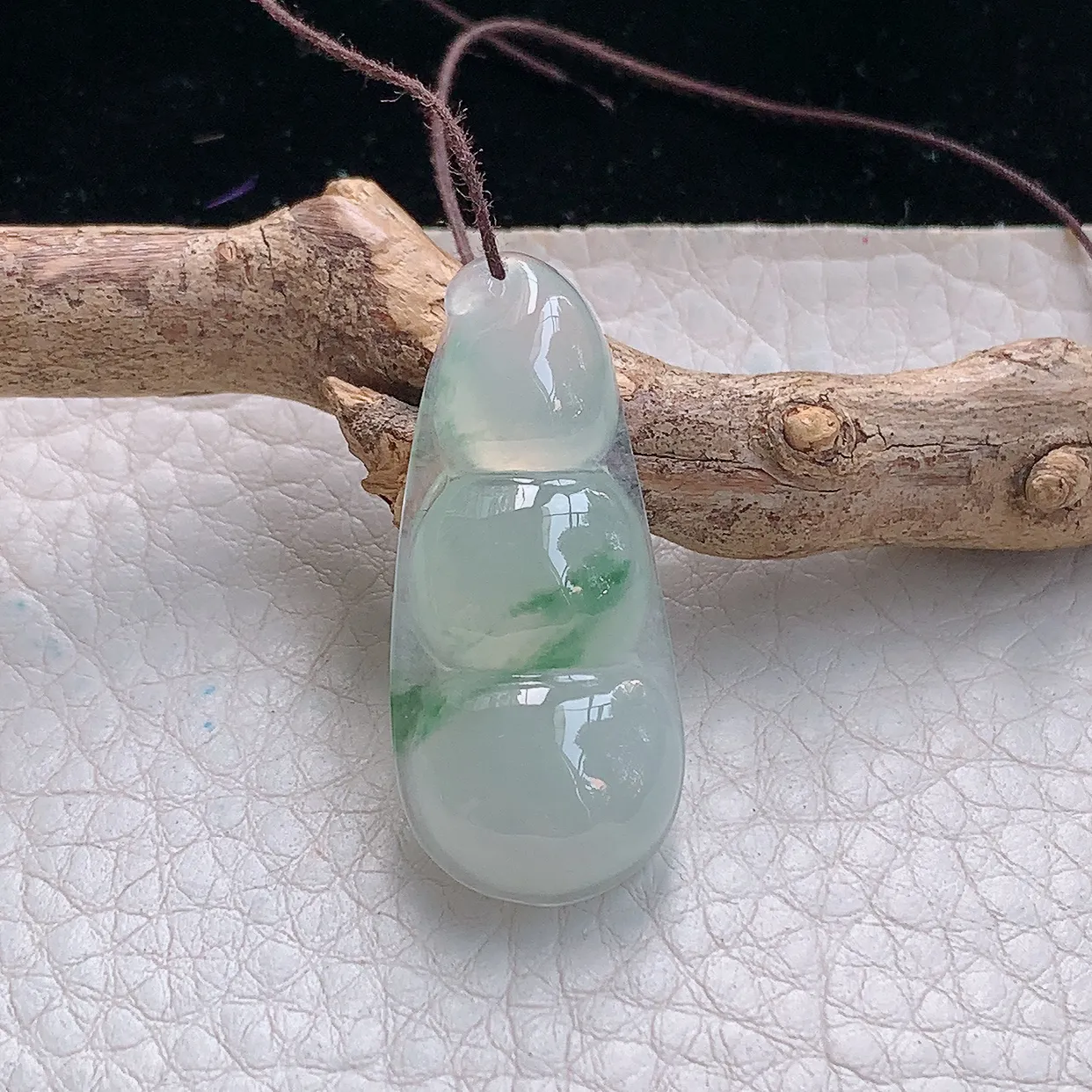 ajj实拍35.8*16.2*5.8缅甸翡翠冰飘花四季豆吊坠 平安福豆玉坠