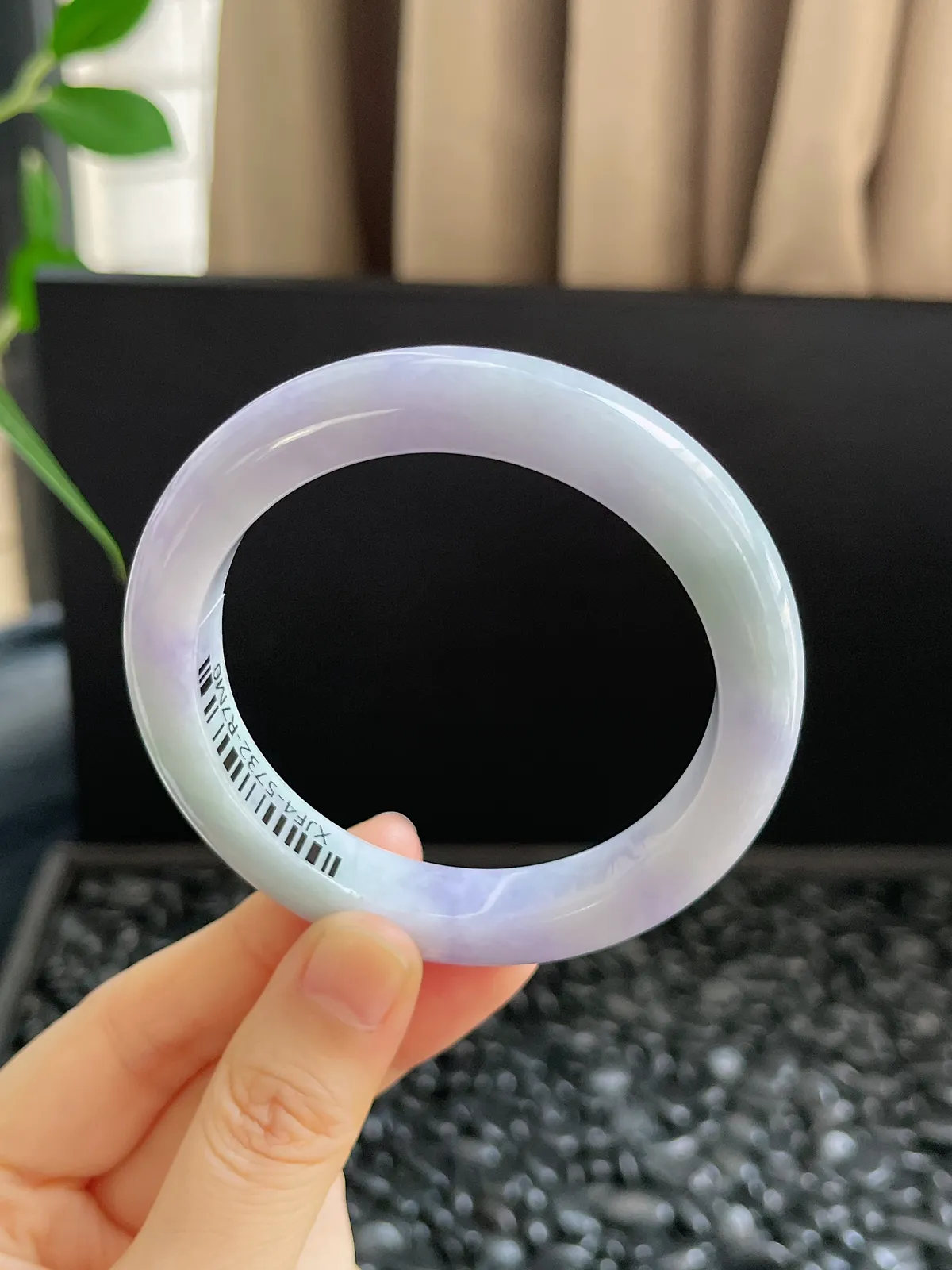 正圈55圈口，翡翠糯化种紫色手镯