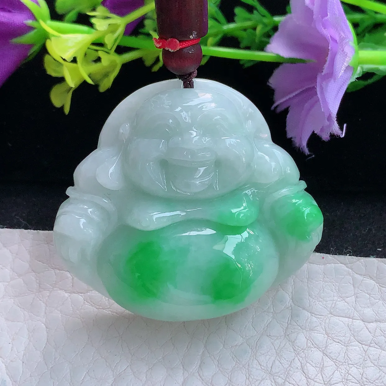 zen实拍39.2*44.5*12.8缅甸翡翠飘阳绿佛公 弥勒佛玉挂件 毛衣坠