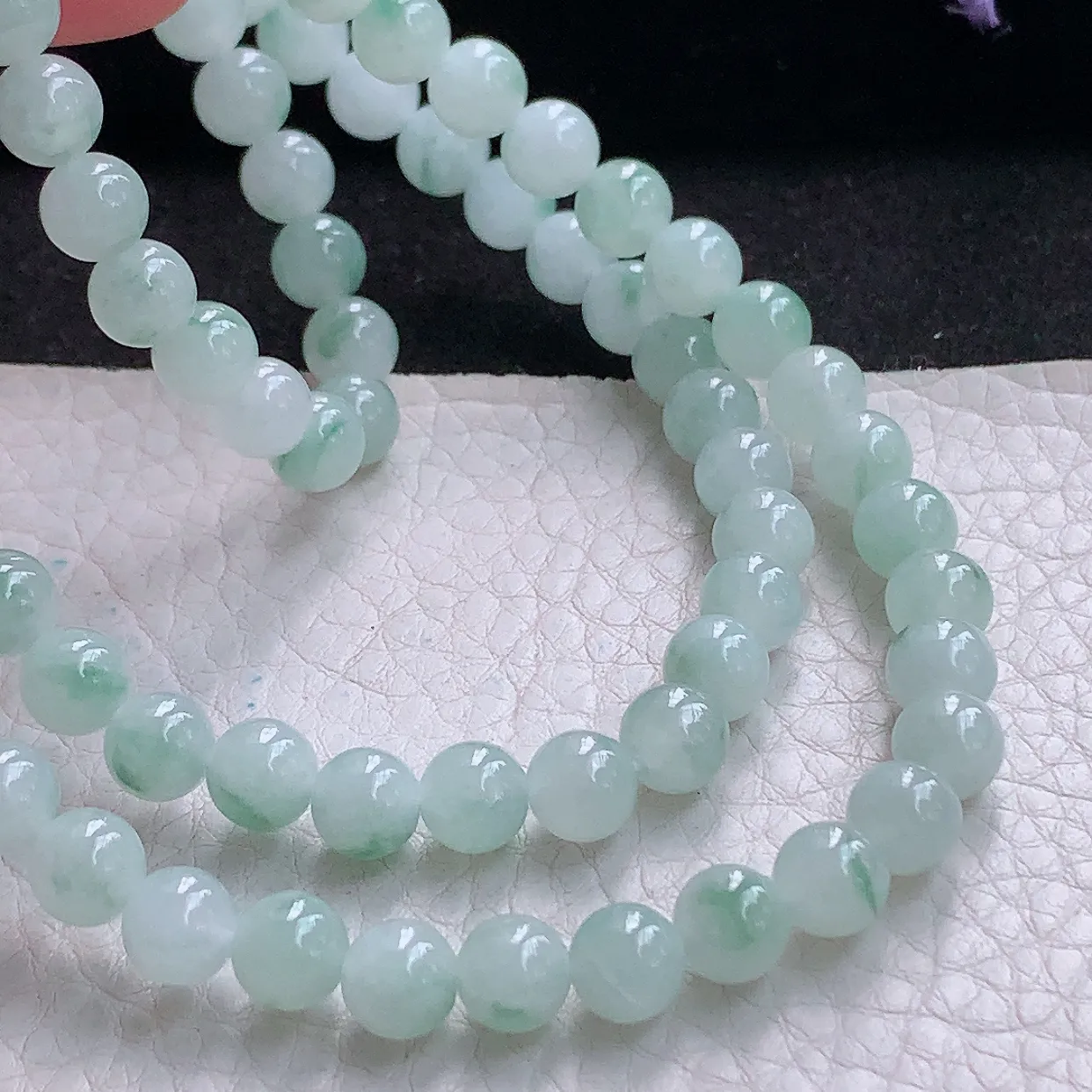 zen实拍 翡翠项链圆珠清新飘花7.2mm圆珠玉珠链 周长约650珠串手串