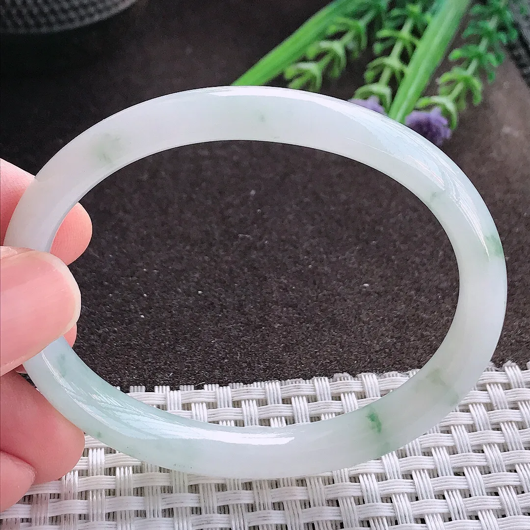 实拍A货翡翠59/48.8/9.8/6.8老坑冰润起胶飘花贵妃手镯宽边玉镯手环