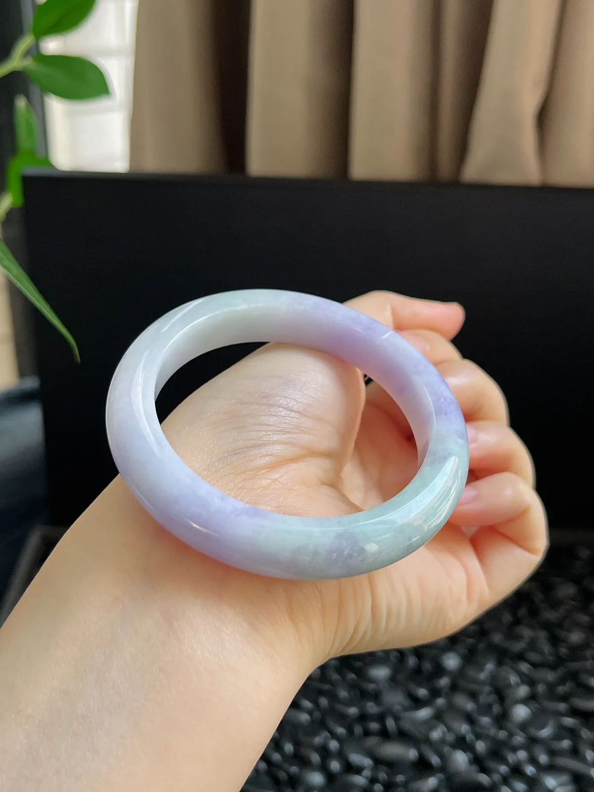 正圈55圈口，翡翠糯化种紫色手镯