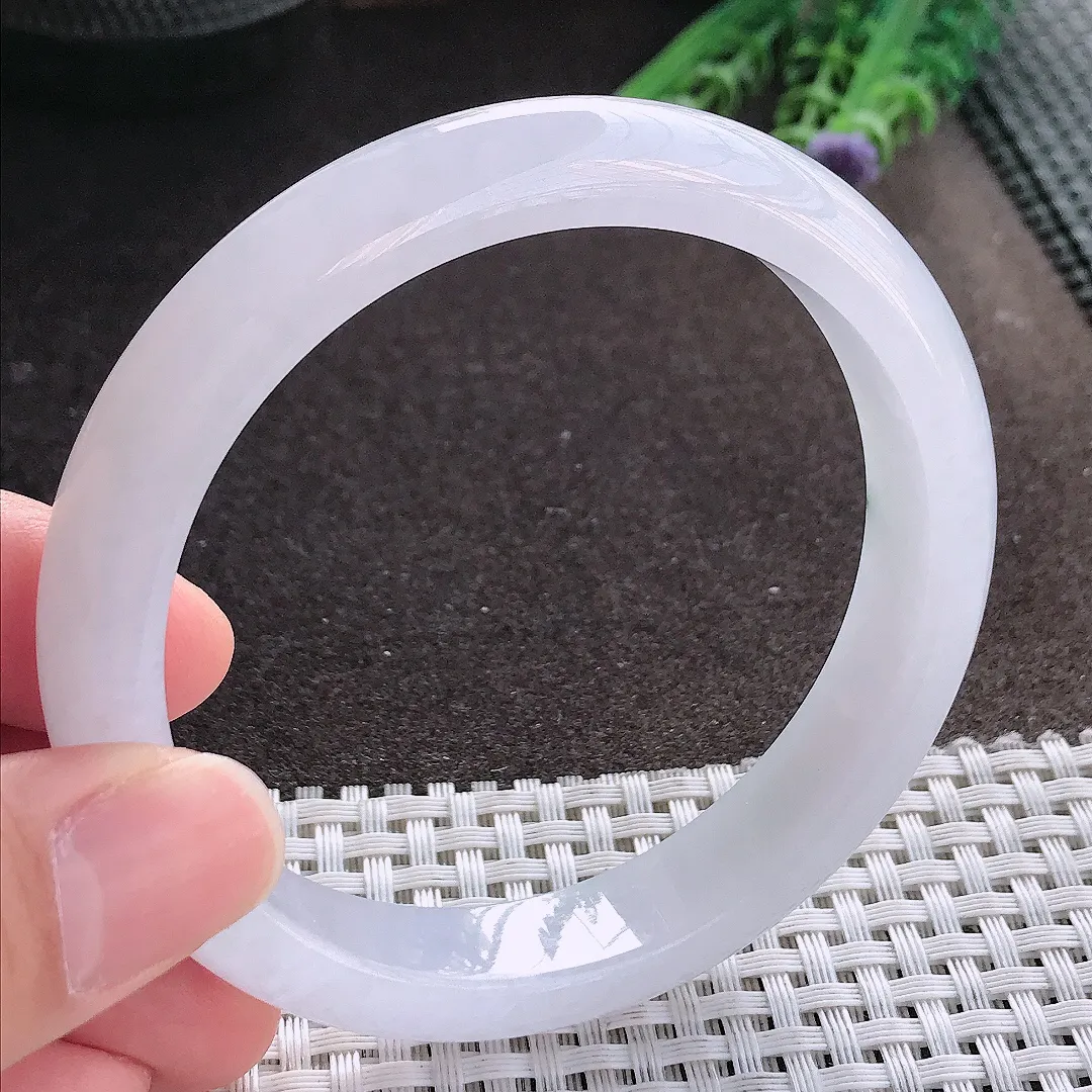 实拍A货翡翠61/12.2/8.1老坑冰透起胶大圈口飘花手镯宽边玉镯手环