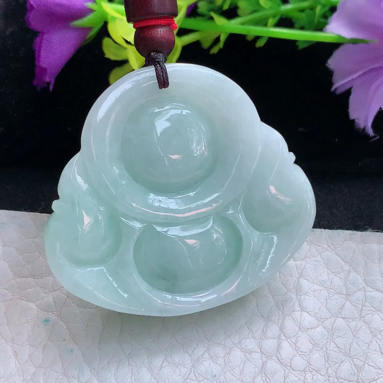 zen实拍39.2*44.5*12.8缅甸翡翠飘阳绿佛公 弥勒佛玉挂件 毛衣坠