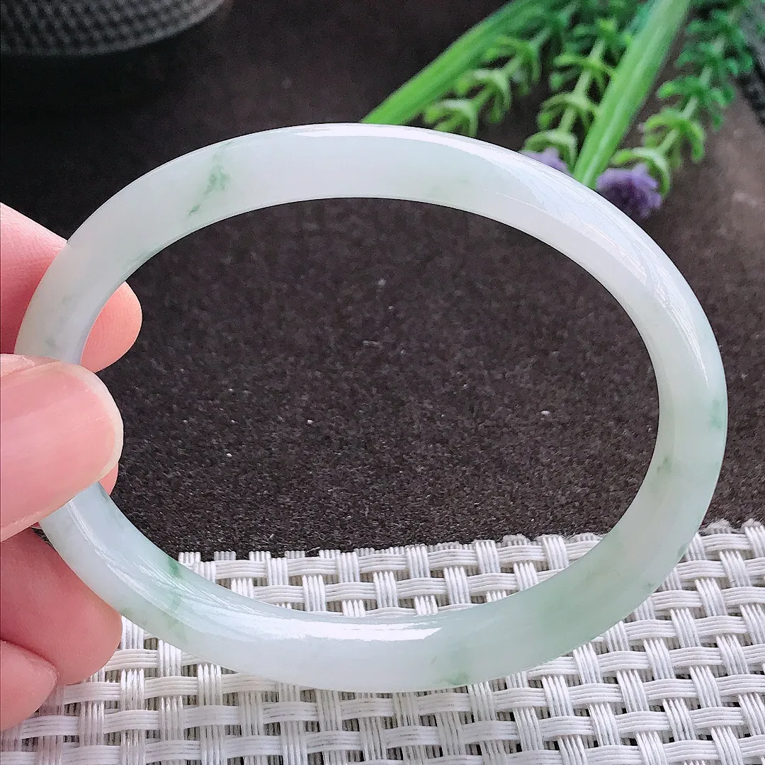 实拍A货翡翠59/48.8/9.8/6.8老坑冰润起胶飘花贵妃手镯宽边玉镯手环