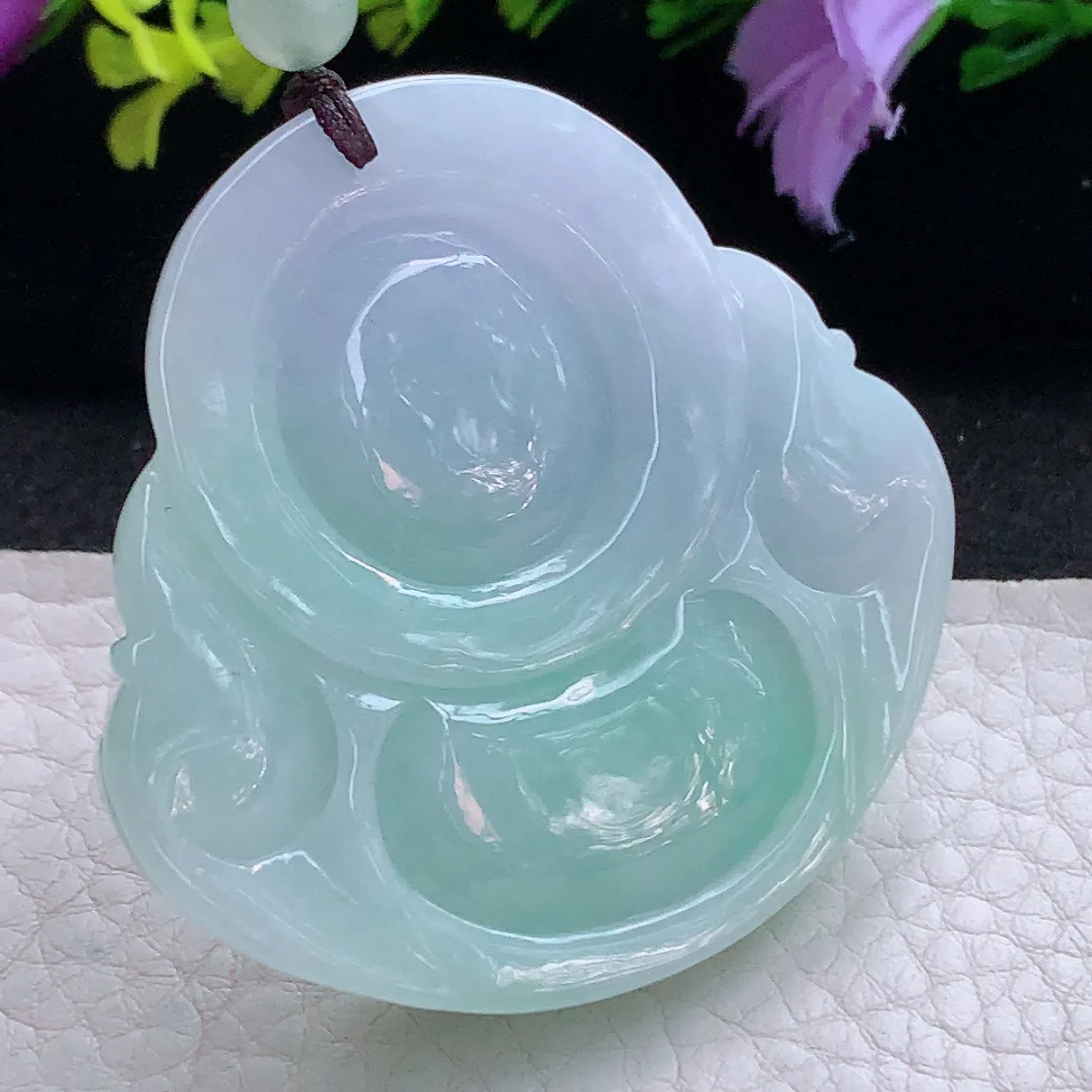 zen实拍48.2*50.2*12.2缅甸翡翠春带彩大佛公 弥勒佛玉挂件 毛衣坠