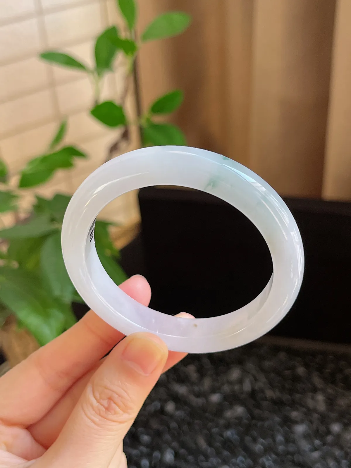 正圈53圈口，翡翠冰糯种白色手镯