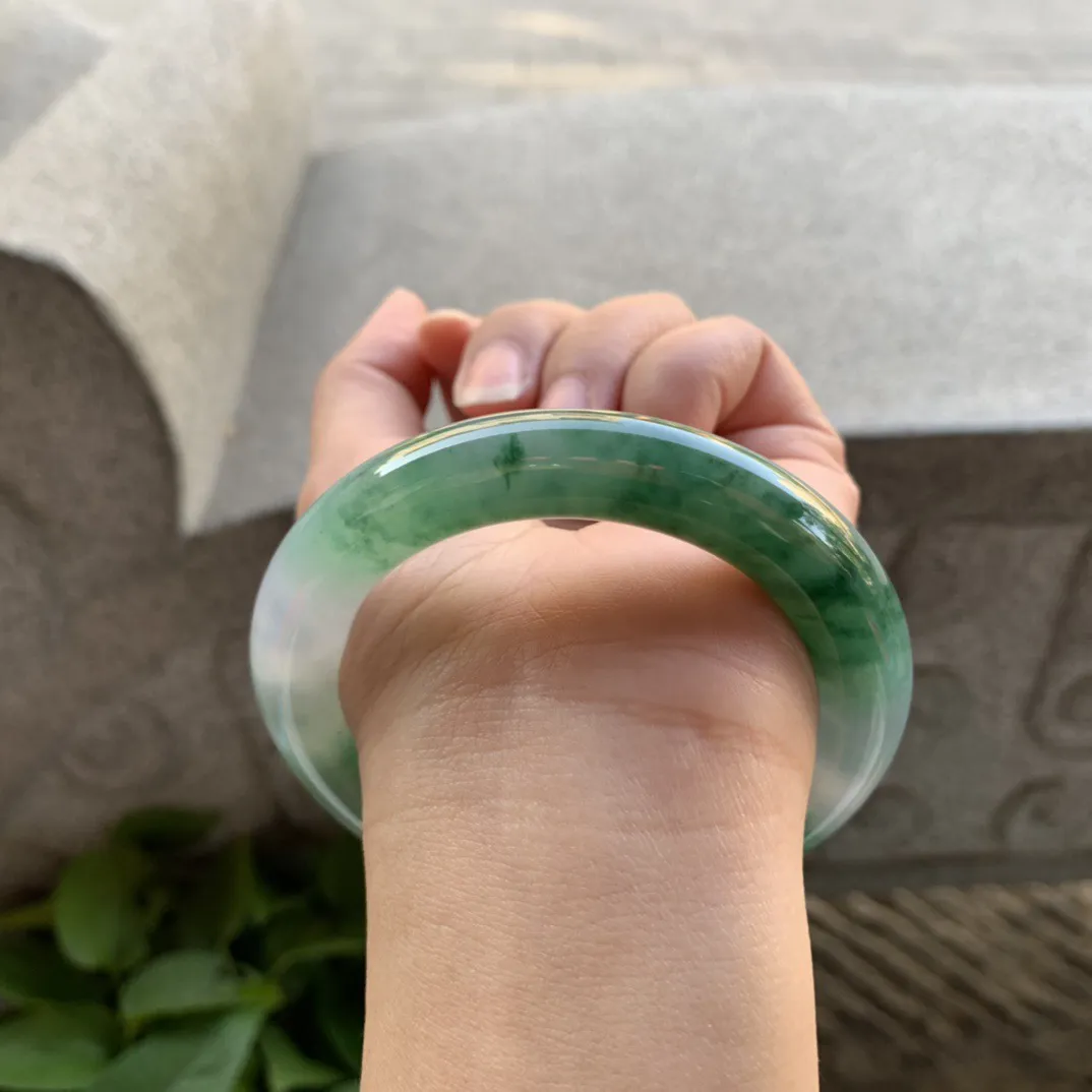 圈口55.7-11.2 【冰辣绿圆条手镯】圆条55 56可戴