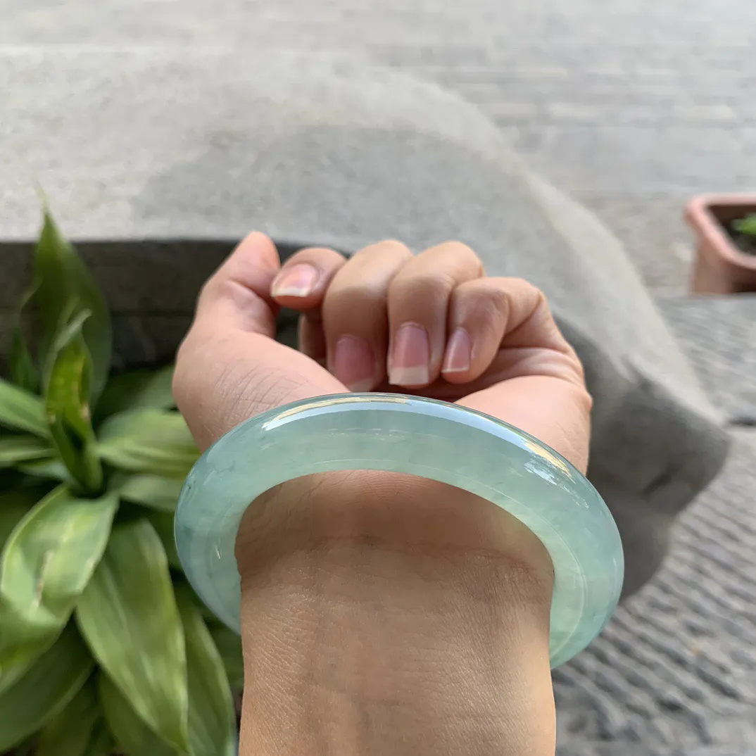 圈口56.3-11.4 【高冰蓝绿圆条手镯】圆条56 57可戴