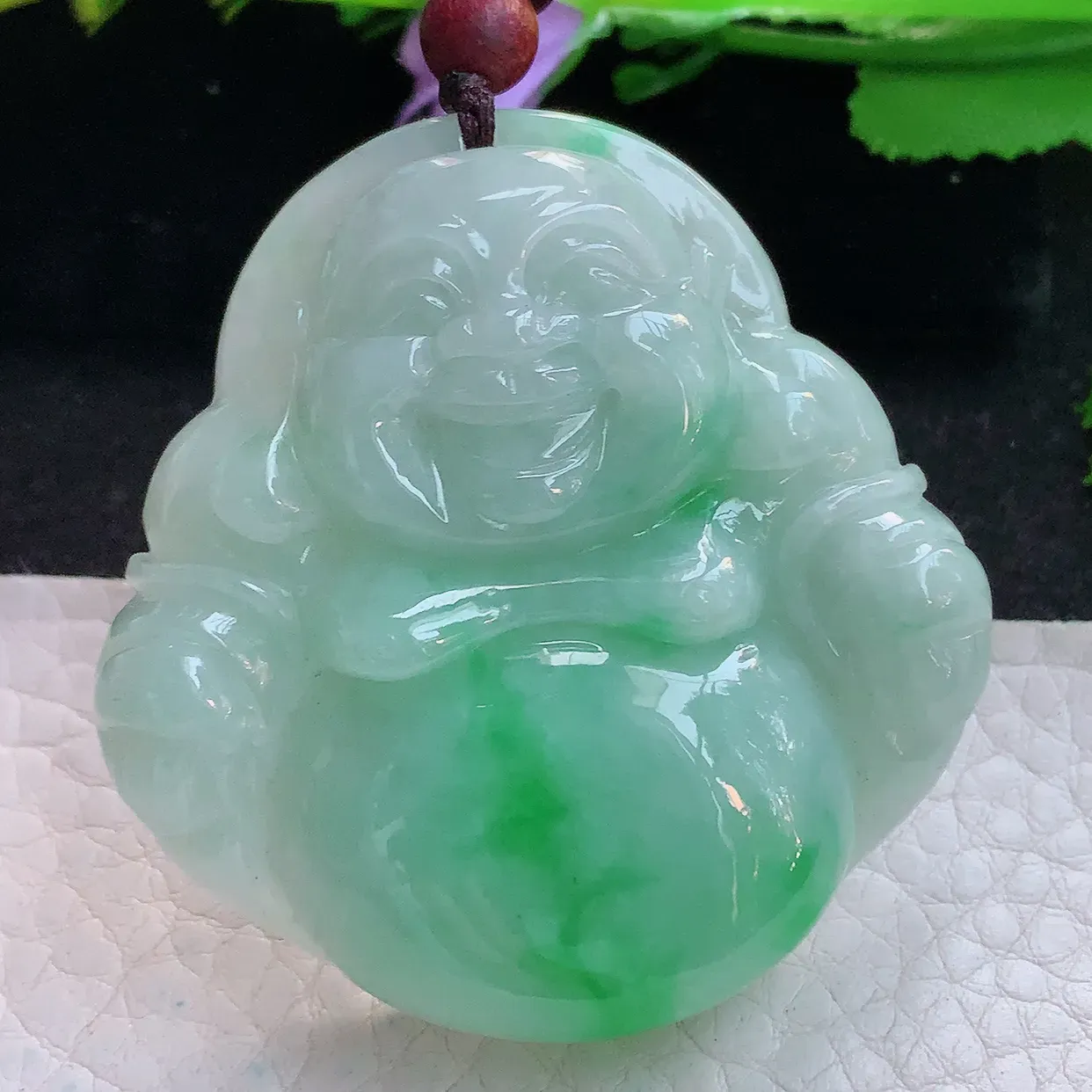 zen实拍50*49.5*12缅甸翡翠飘绿大佛公 弥勒佛玉挂件 毛衣坠