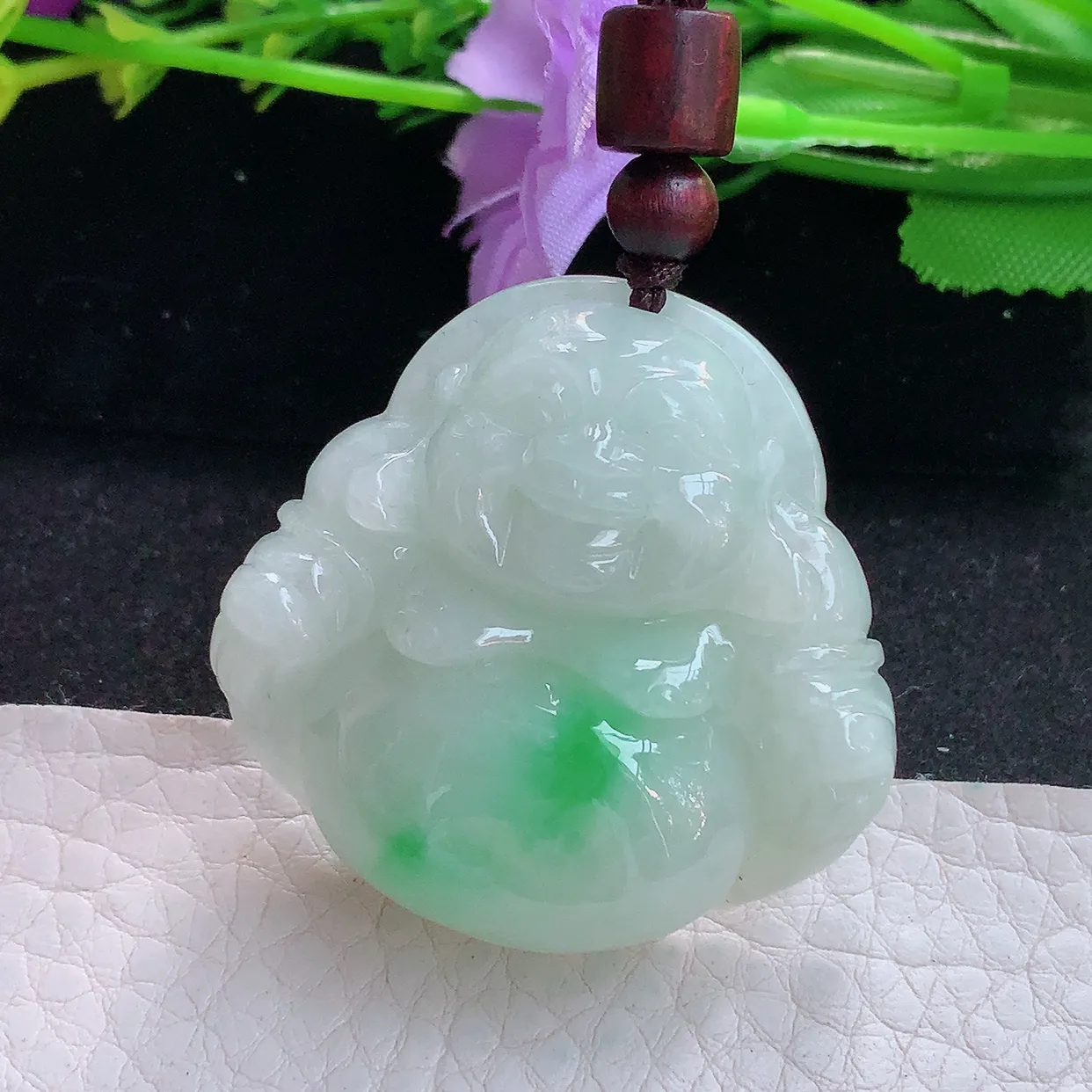 zen实拍38.2*40*12缅甸翡翠飘绿佛公 弥勒佛玉挂件 毛衣坠