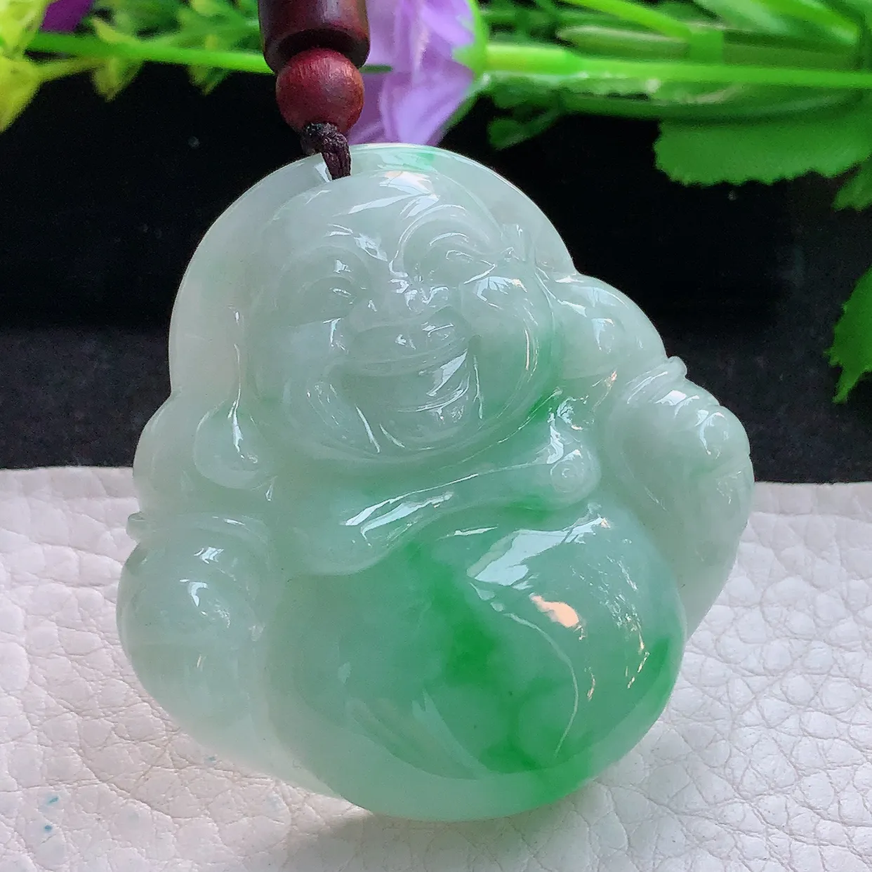 zen实拍50*49.5*12缅甸翡翠飘绿大佛公 弥勒佛玉挂件 毛衣坠