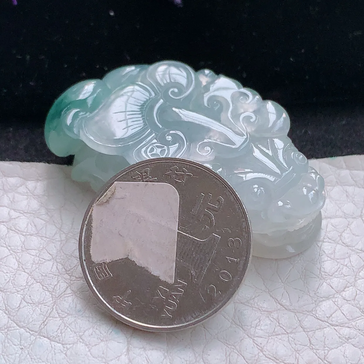 yn实拍45.7*24.2*12缅甸翡翠精雕冰飘花招财貔貅 玉皮休玉项坠 玉挂件