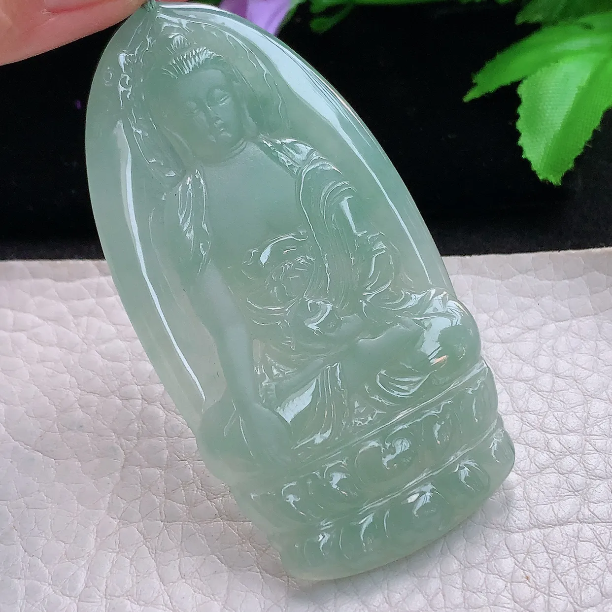 yn实拍72*37*4.8缅甸翡翠精雕冰晴观音菩萨 玉观音玉项坠 玉挂件