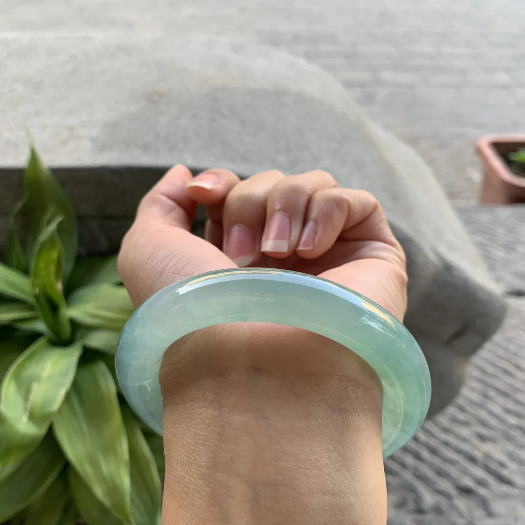 圈口56.3-11.4 【高冰蓝绿圆条手镯】圆条56 57可戴