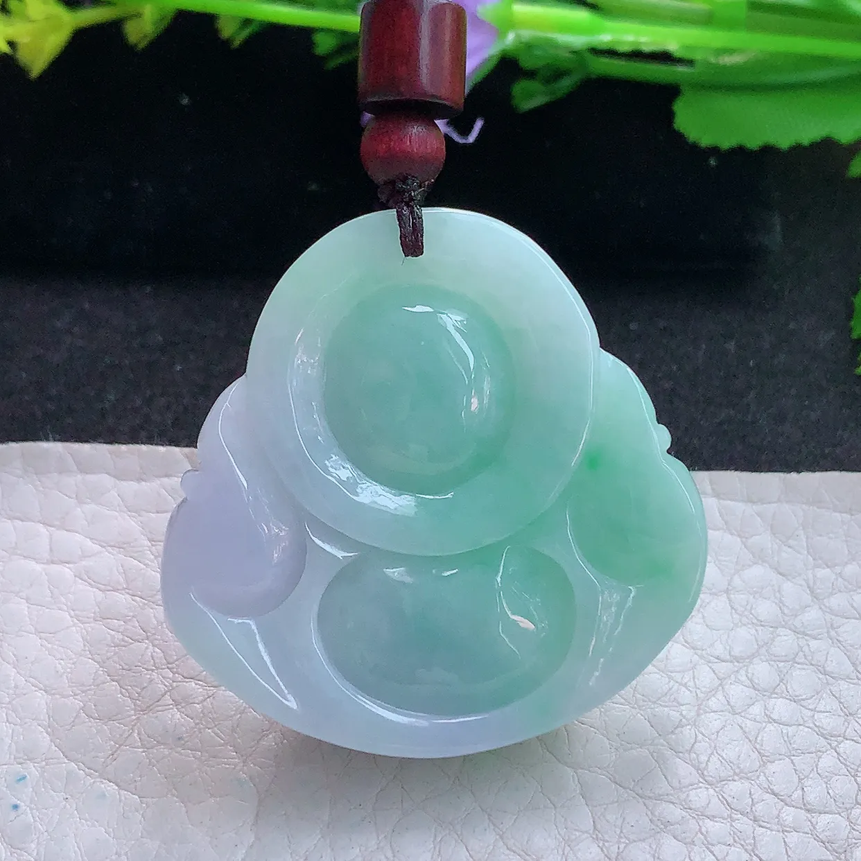 zen实拍41*41*13缅甸翡翠春带彩饱满大佛公 弥勒佛玉挂件 毛衣坠