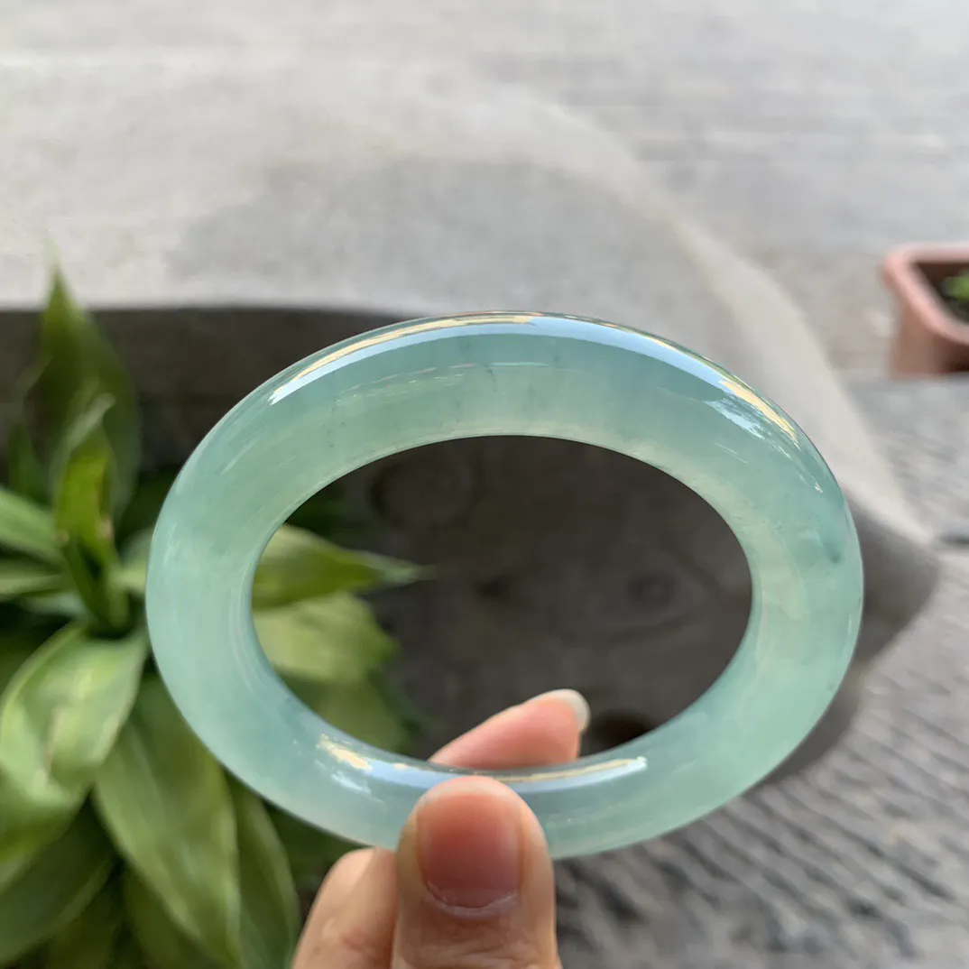 圈口56.3-11.4 【高冰蓝绿圆条手镯】圆条56 57可戴