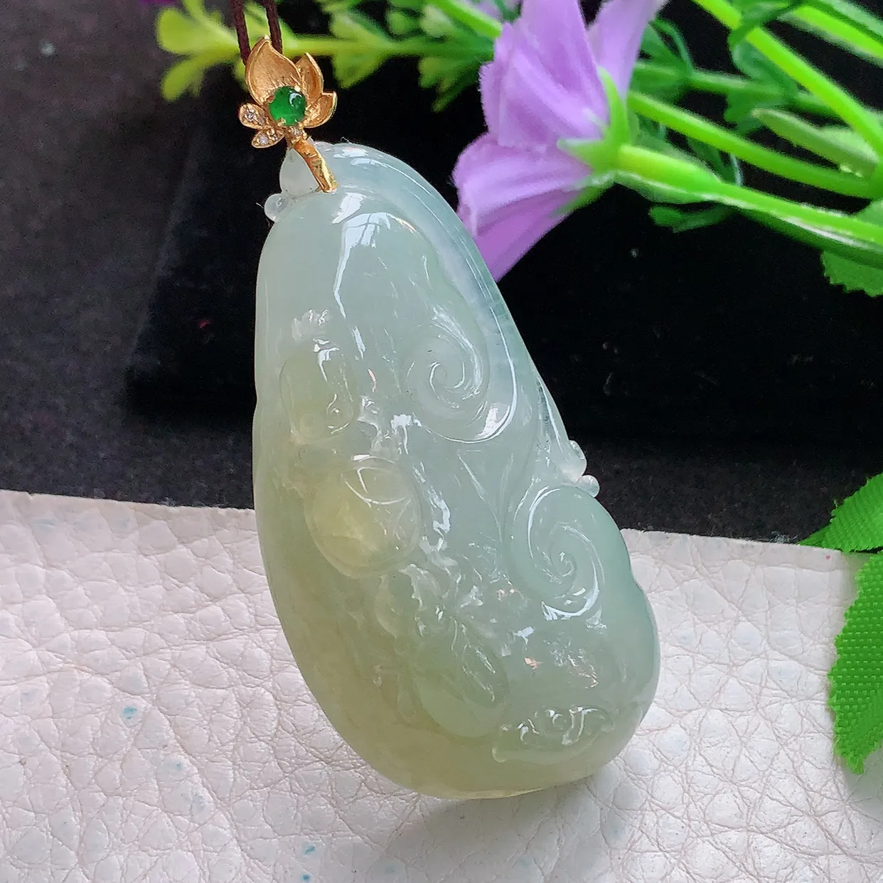 yl实拍53.3*27.5*13.6缅甸翡翠精雕冰双彩富甲天下玉项坠 玉挂件