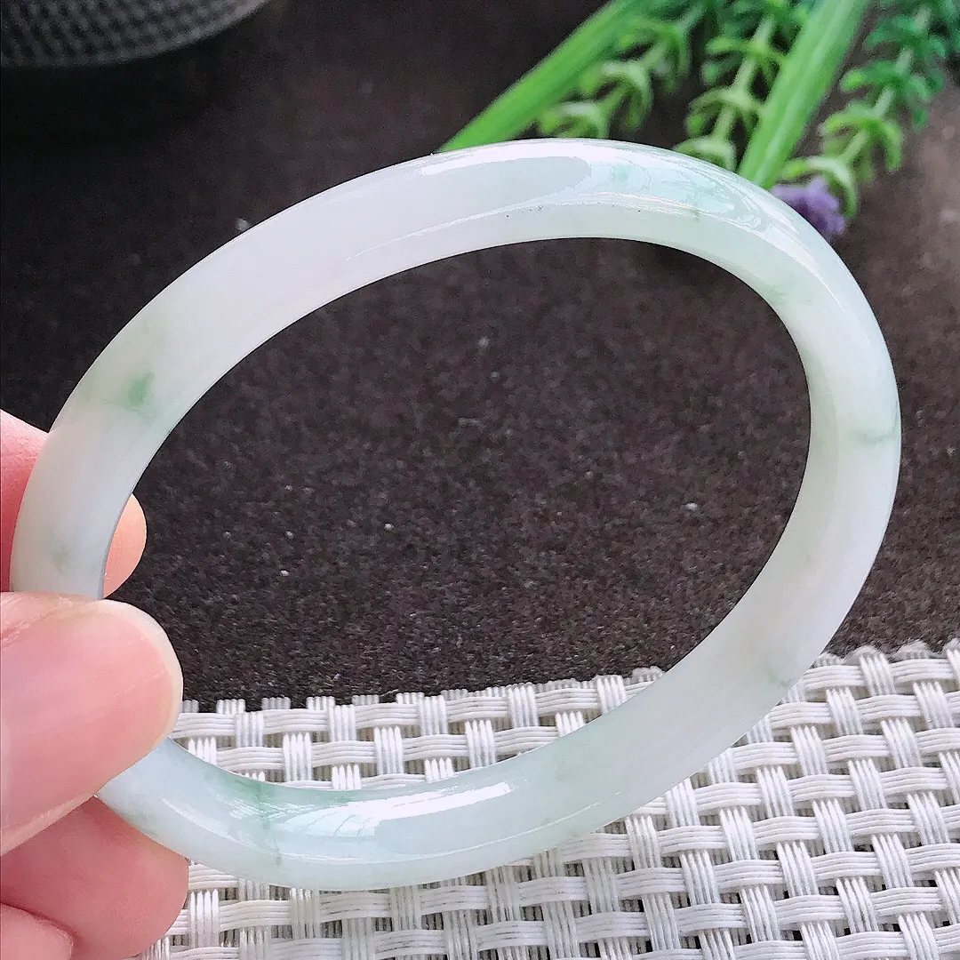 实拍A货翡翠59/48.8/9.8/6.8老坑冰润起胶飘花贵妃手镯宽边玉镯手环