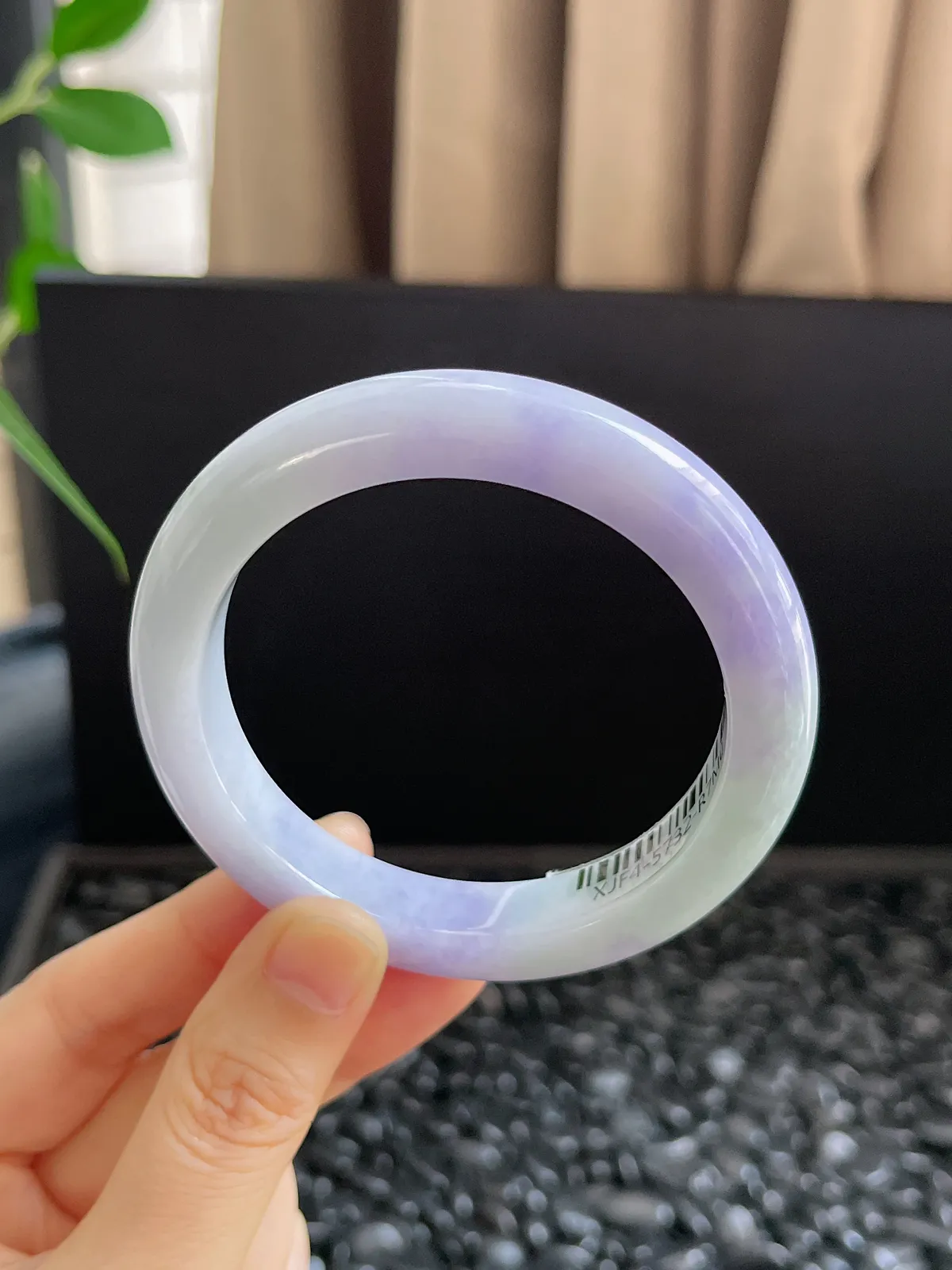 正圈55圈口，翡翠糯化种紫色手镯