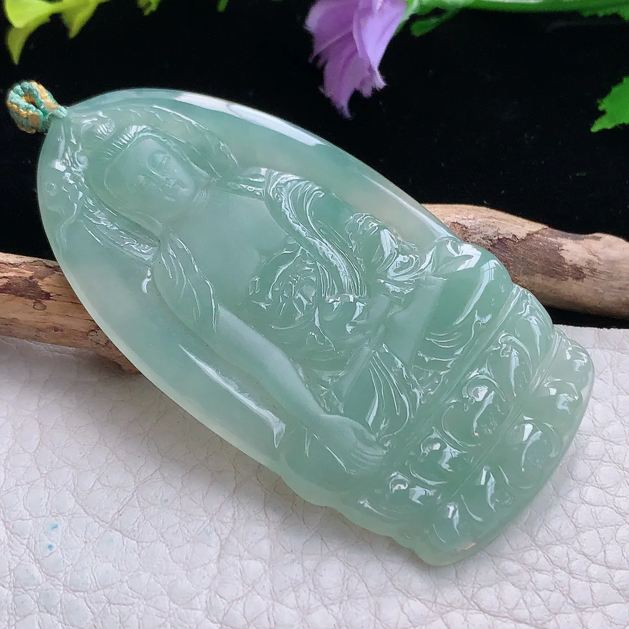 yn实拍72*37*4.8缅甸翡翠精雕冰晴观音菩萨 玉观音玉项坠 玉挂件