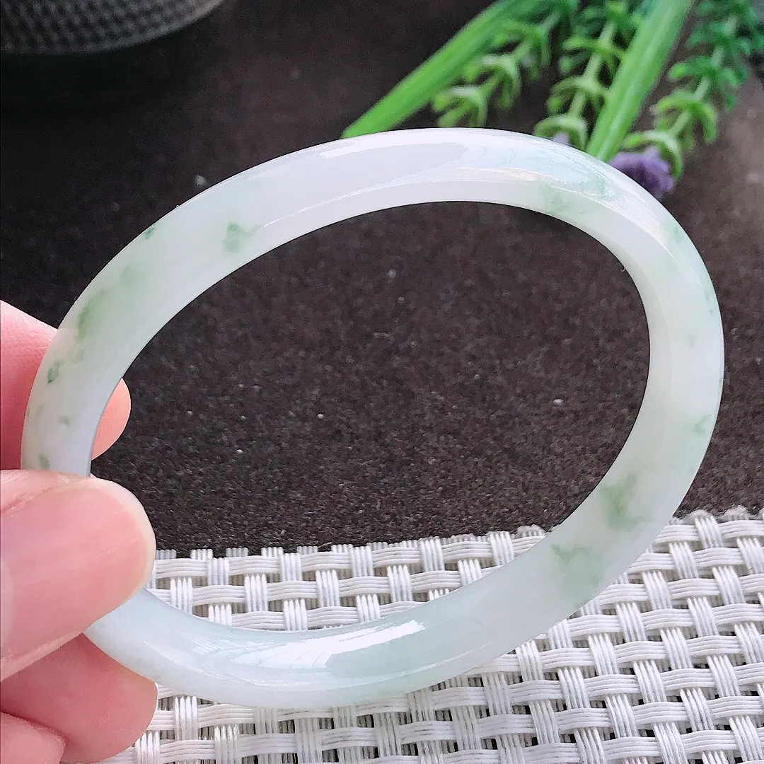 实拍A货翡翠59/48.8/9.8/6.8老坑冰润起胶飘花贵妃手镯宽边玉镯手环