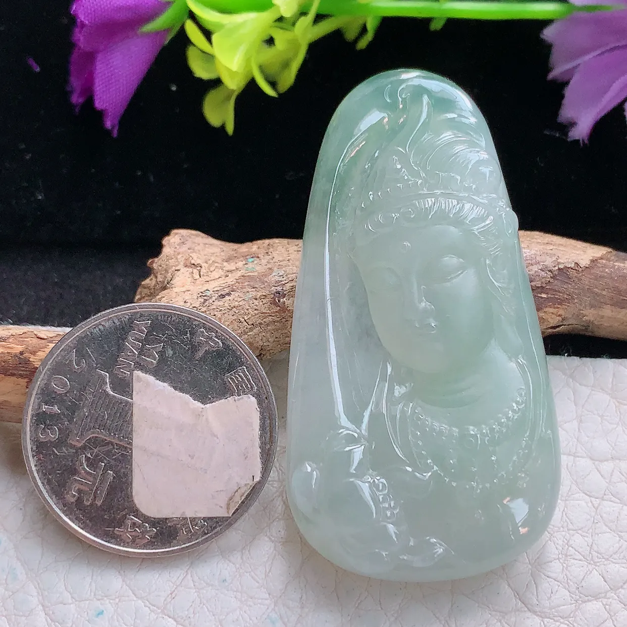 lz实拍51.6*27*8缅甸翡翠精雕冰晴观音首 赐福观音玉项坠 玉挂件