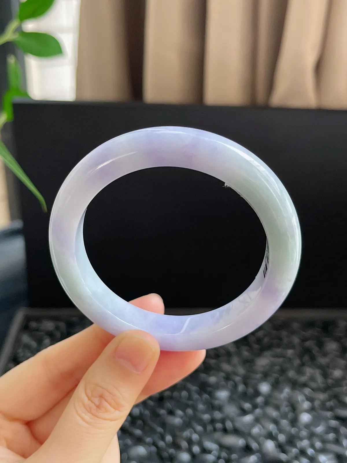 正圈55圈口，翡翠糯化种紫色手镯