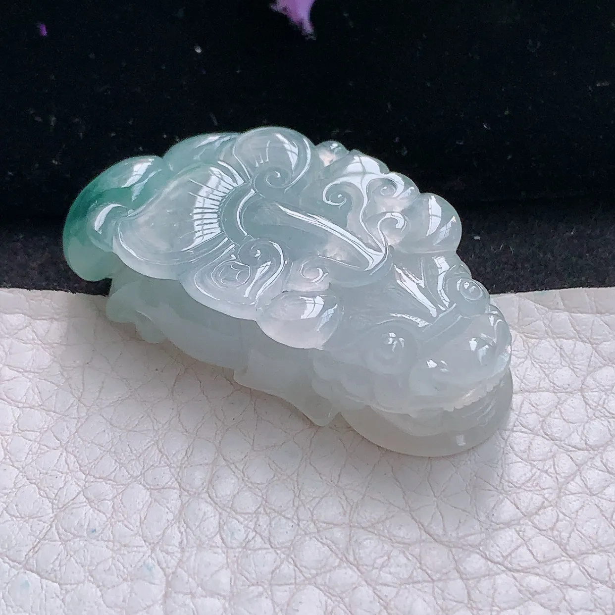 yn实拍45.7*24.2*12缅甸翡翠精雕冰飘花招财貔貅 玉皮休玉项坠 玉挂件