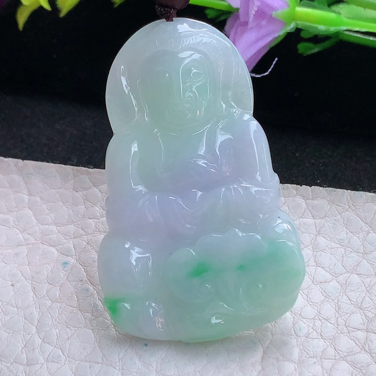 zen实拍51.2*32.3*6缅甸翡翠春带彩正庄观音 玉观音玉挂件 毛衣坠