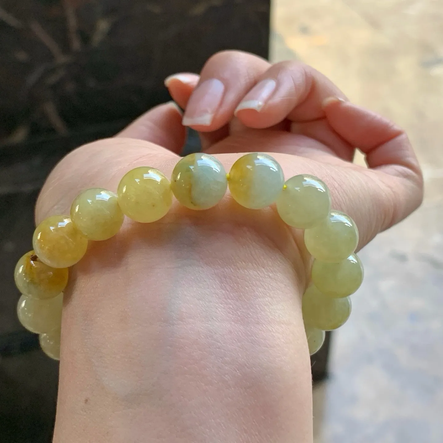 黄翡手串^_^种水足 鲜艳好看