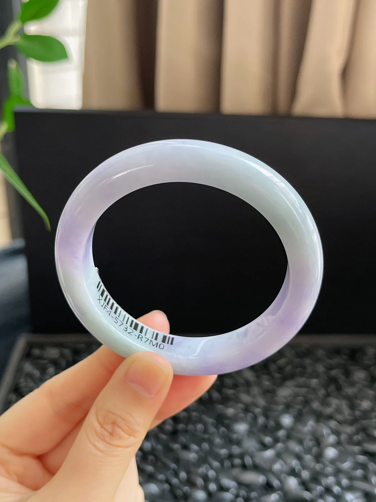 正圈55圈口，翡翠糯化种紫色手镯