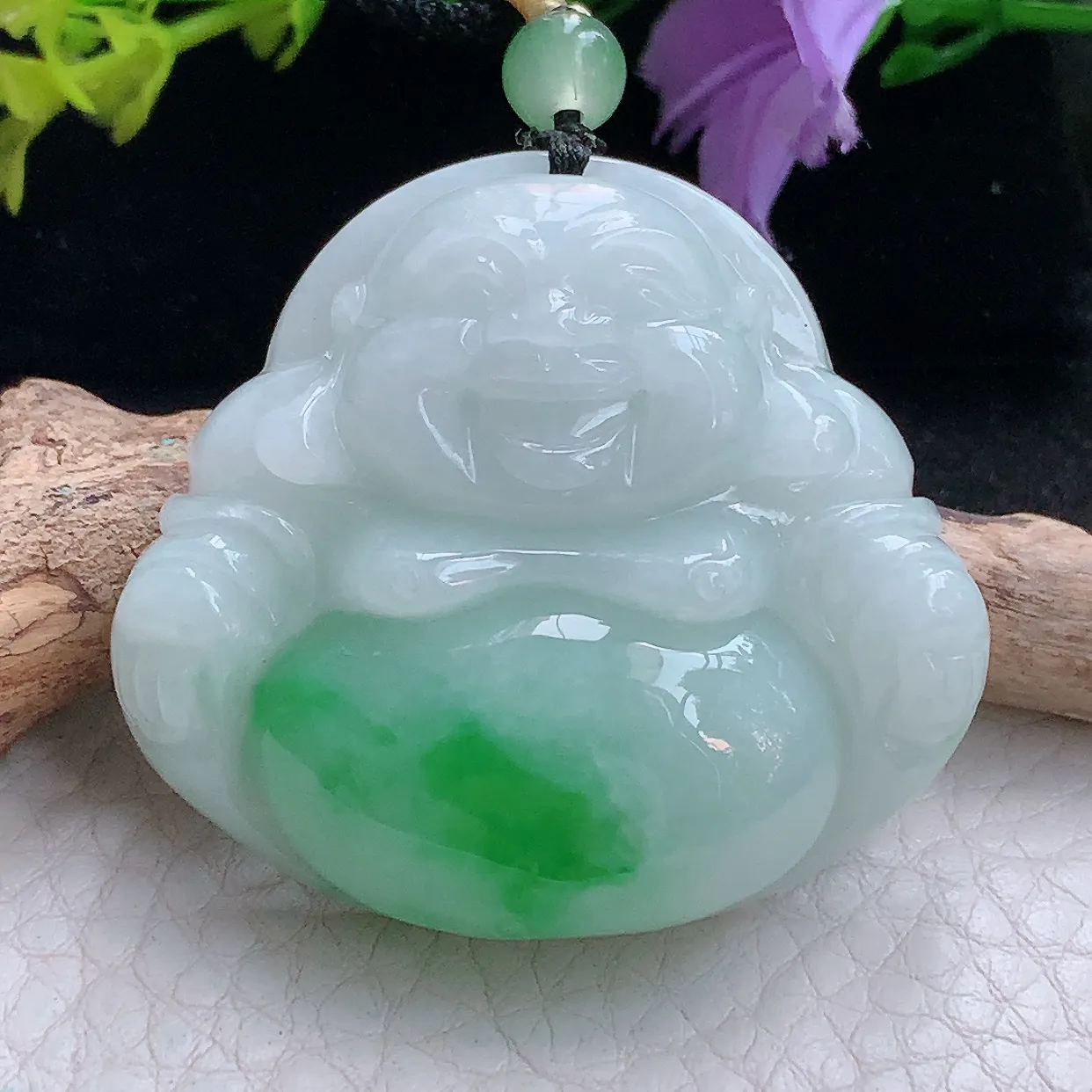 zen实拍39*43.5*10.8缅甸翡翠飘绿佛公 弥勒佛玉挂件 毛衣坠