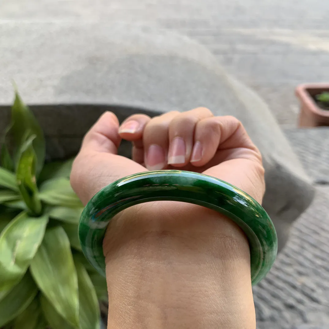圈口 54.7-10.5【满绿圆条手镯】圆条54 55可戴