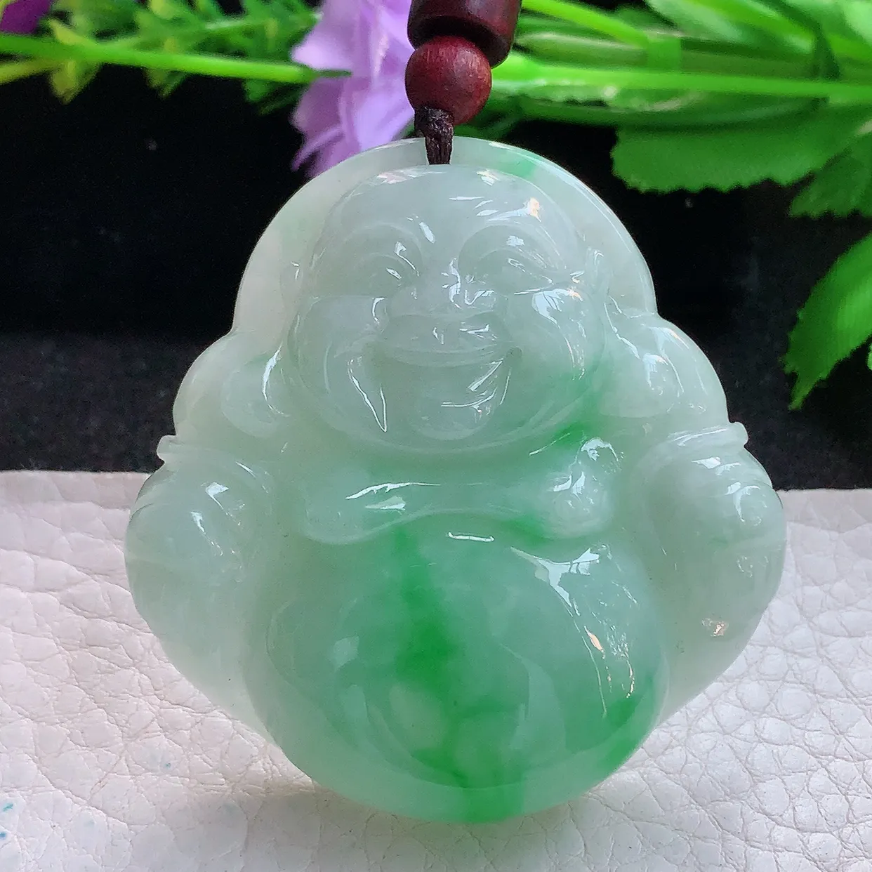 zen实拍50*49.5*12缅甸翡翠飘绿大佛公 弥勒佛玉挂件 毛衣坠