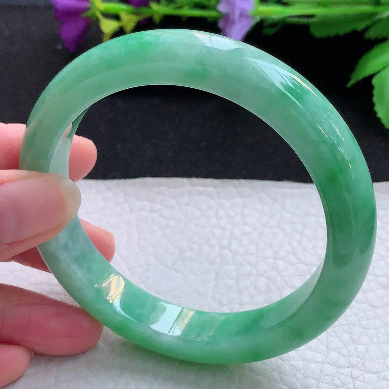 nr大圈口61.5*12.3*9.5平安镯 天然缅甸翡翠玉手镯满绿珠宝宽边玉手环