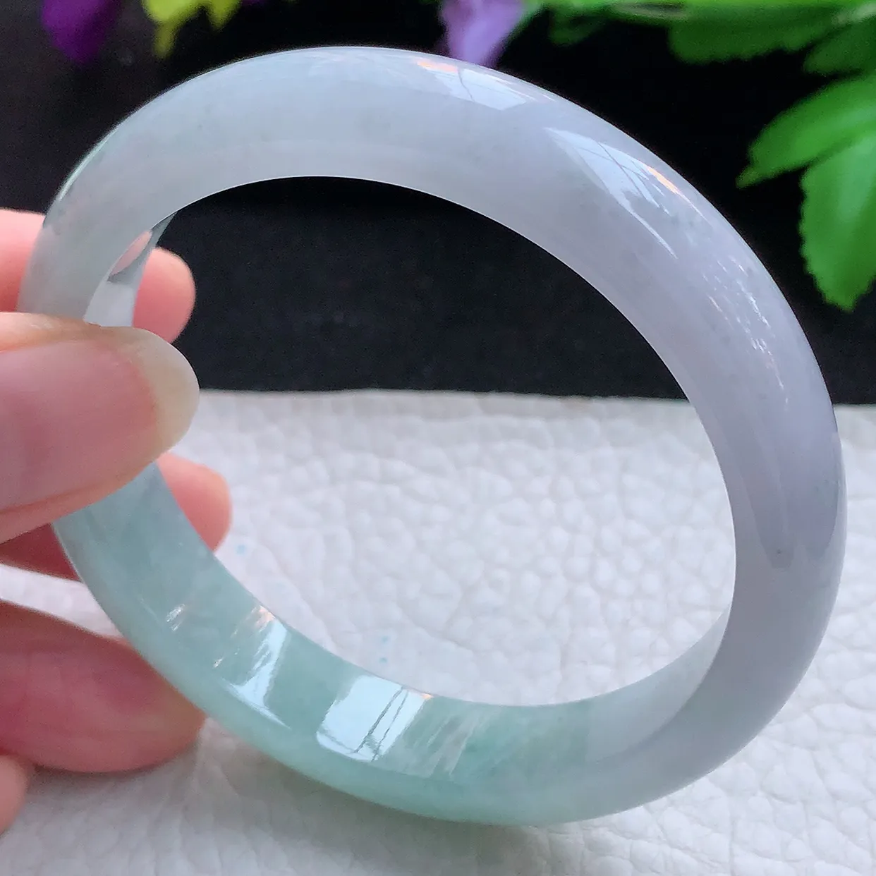 js实拍57*12*8.3平安镯 天然缅甸翡翠玉手镯清新双彩宽边玉手环