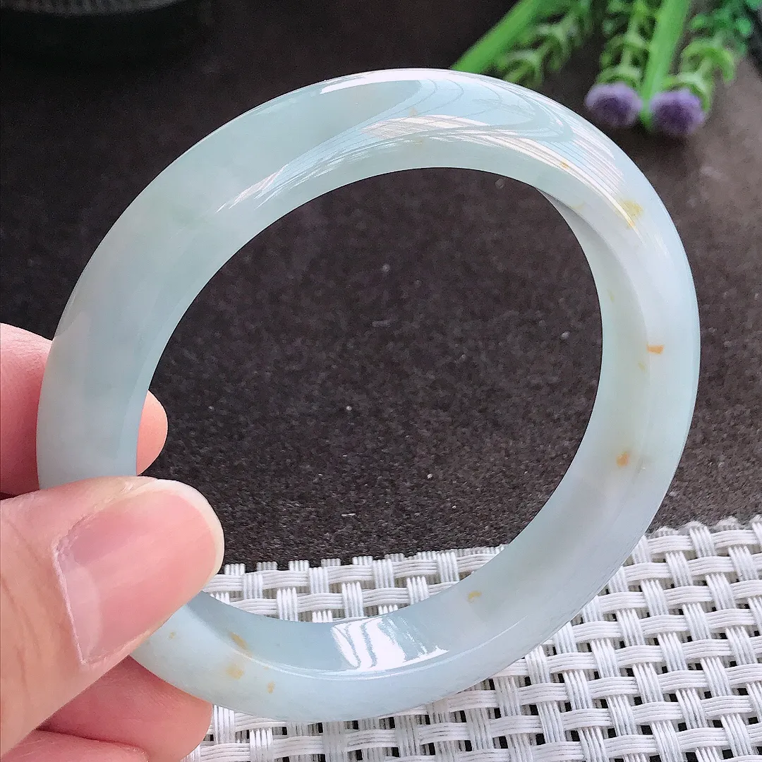 实拍A货翡翠57/11.9/8.5老坑冰胶水灵飘花手镯宽边玉镯手环