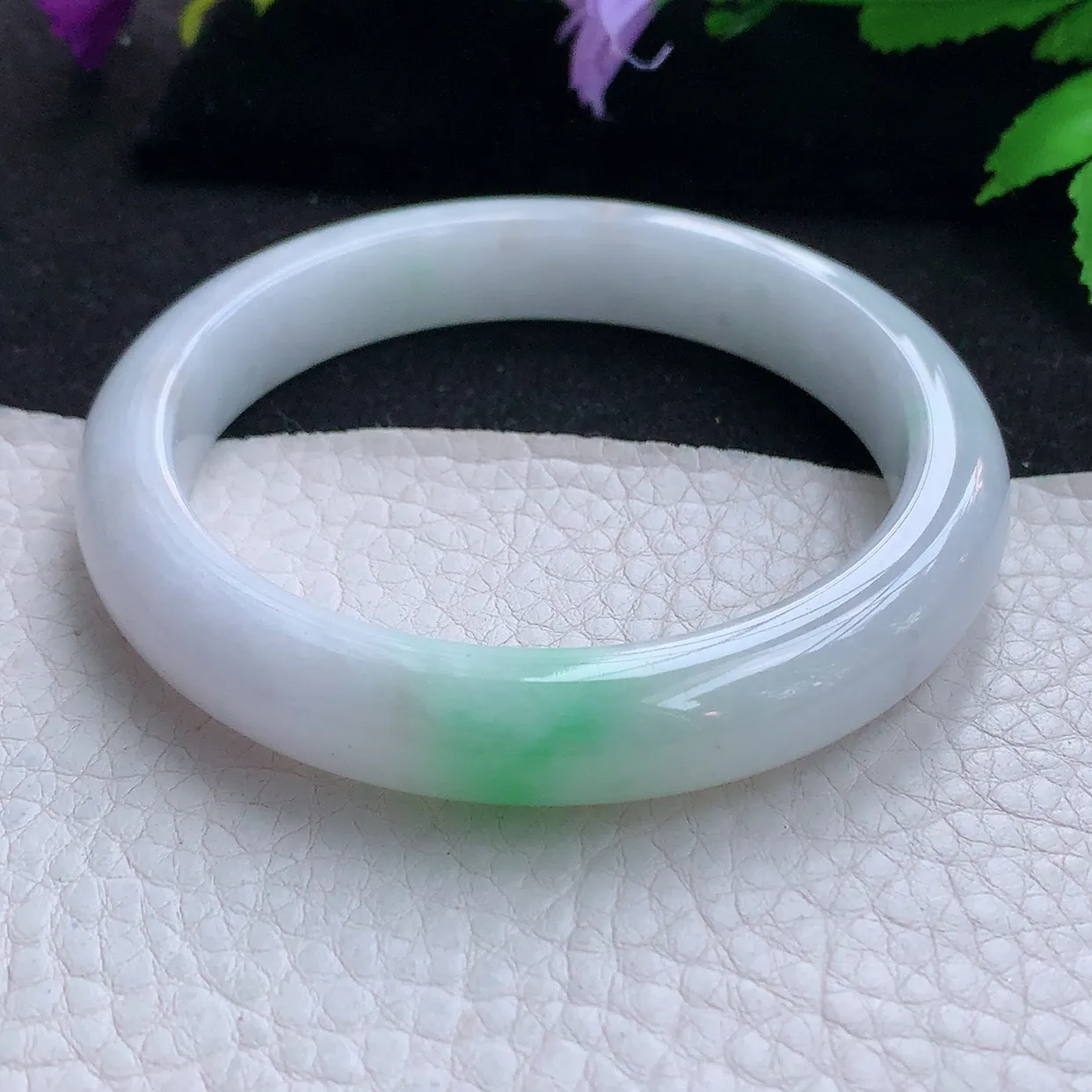 z实拍58.5*13*8.5平安镯 天然缅甸翡翠白底青宽边珠宝玉手镯