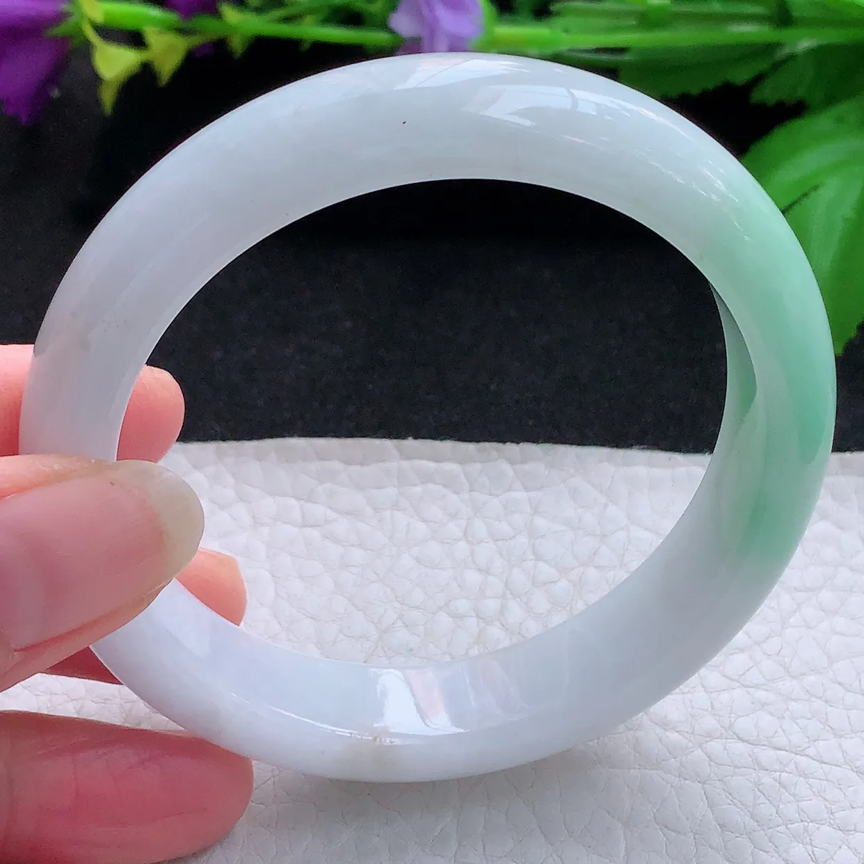 z实拍58.5*13.2*9平安镯 天然缅甸翡翠白底青宽边珠宝玉手镯