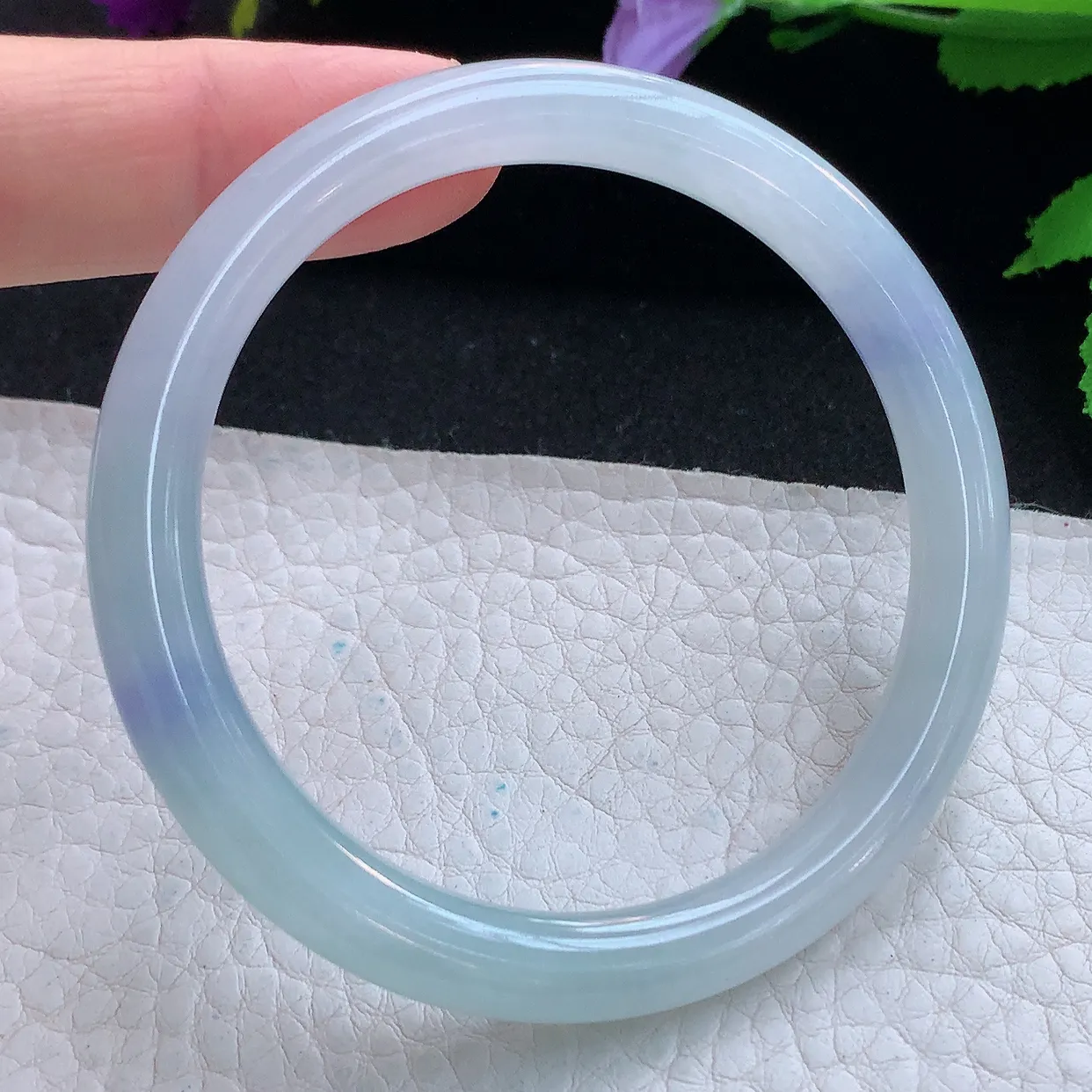 yh小圈口53*6.8*7.8美人镯 天然缅甸翡翠玉手镯冰紫秀气圆条玉手环 叮当镯