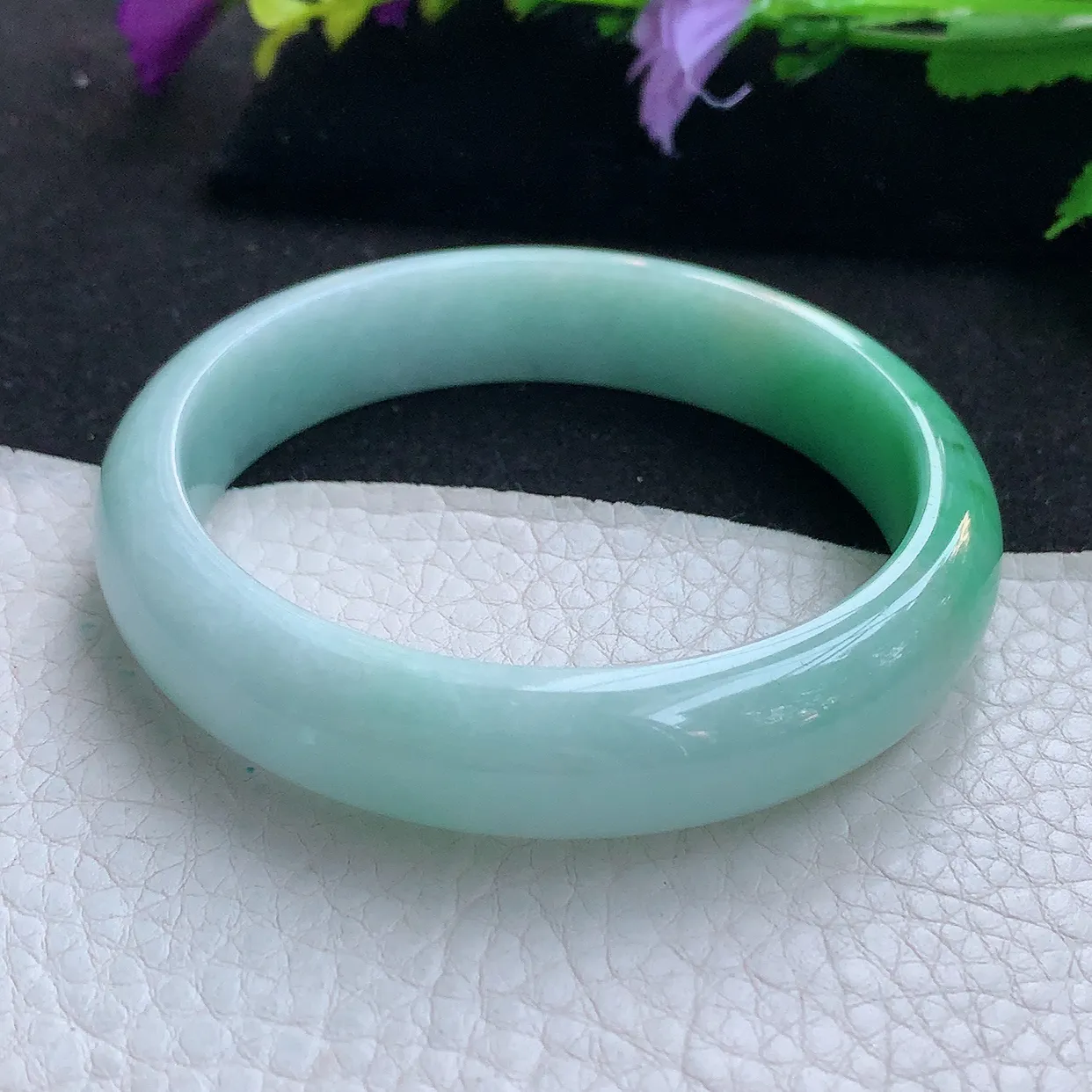 nr实拍58*13*7.2平安镯 天然缅甸翡翠玉手镯辣绿珠宝宽边玉手环