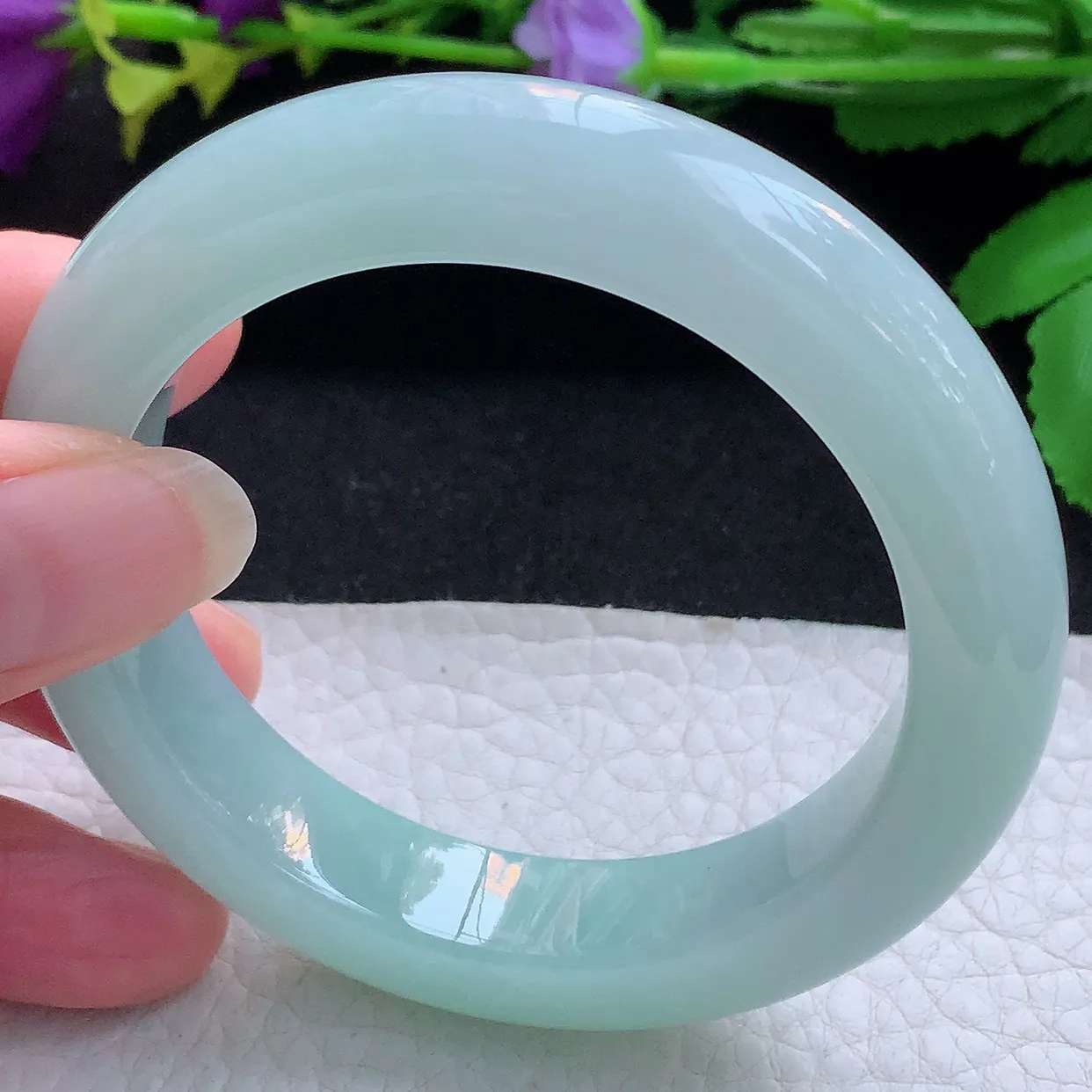 js实拍55*12.8*10平安镯 天然缅甸翡翠玉手镯甜绿厚装宽边玉手环