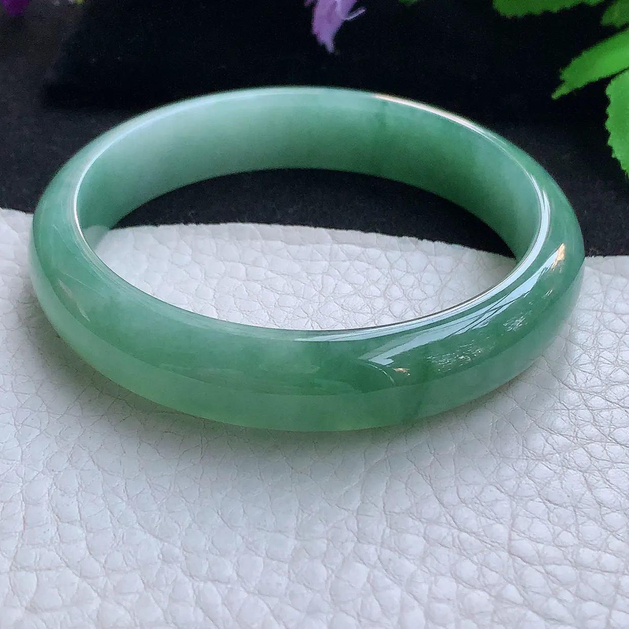 yh实拍59*12.8*7.2平安镯 天然缅甸翡翠玉手镯冰飘花宽边玉手环