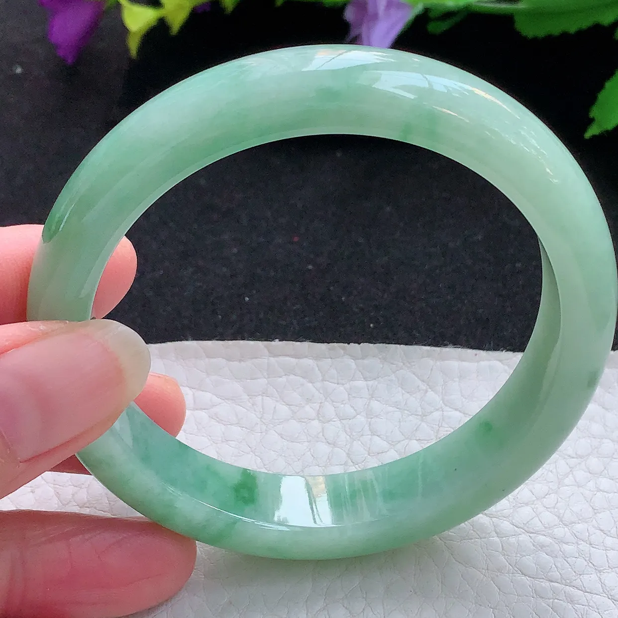 nr实拍58*12.6*8平安镯 天然缅甸翡翠满绿飘花珠宝宽边玉手镯