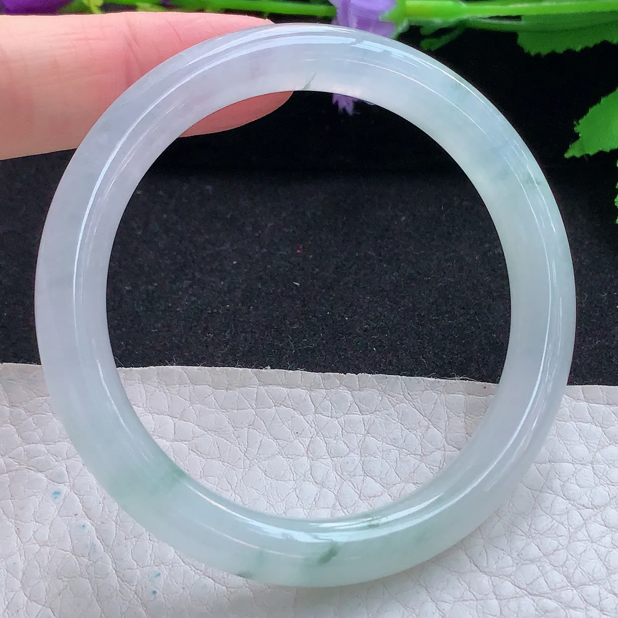 xc实拍54*8*8.3美人镯 天然缅甸翡翠玉手镯冰飘花圆条玉手环 叮当镯