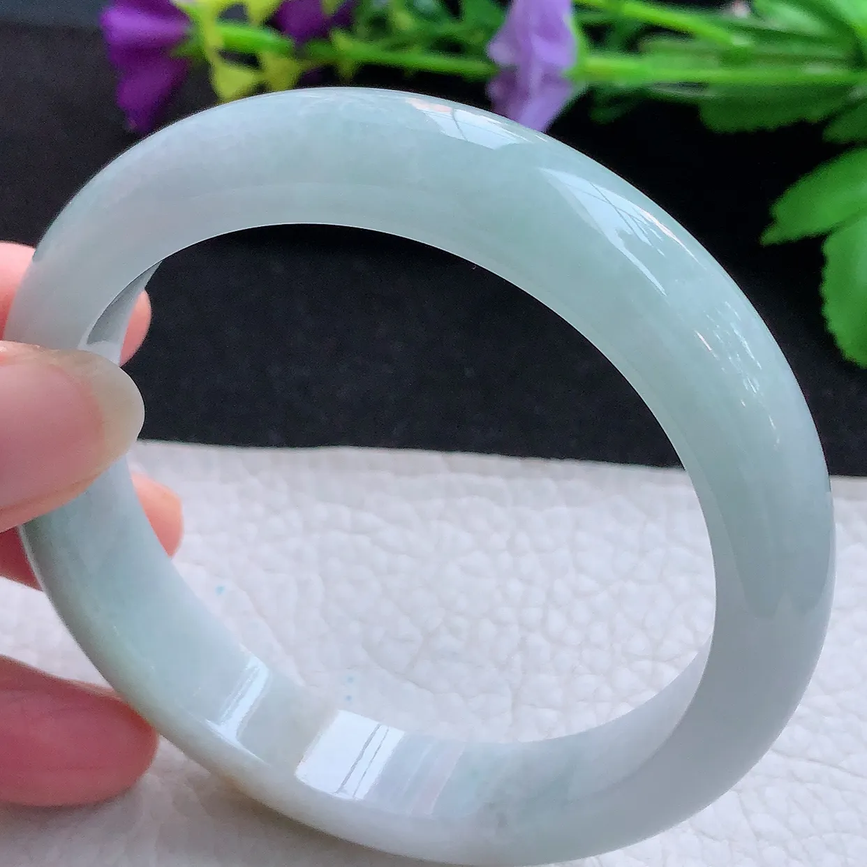 xc大圈口61.5*13*8.8平安镯 天然缅甸翡翠玉手镯三彩宽边玉手环