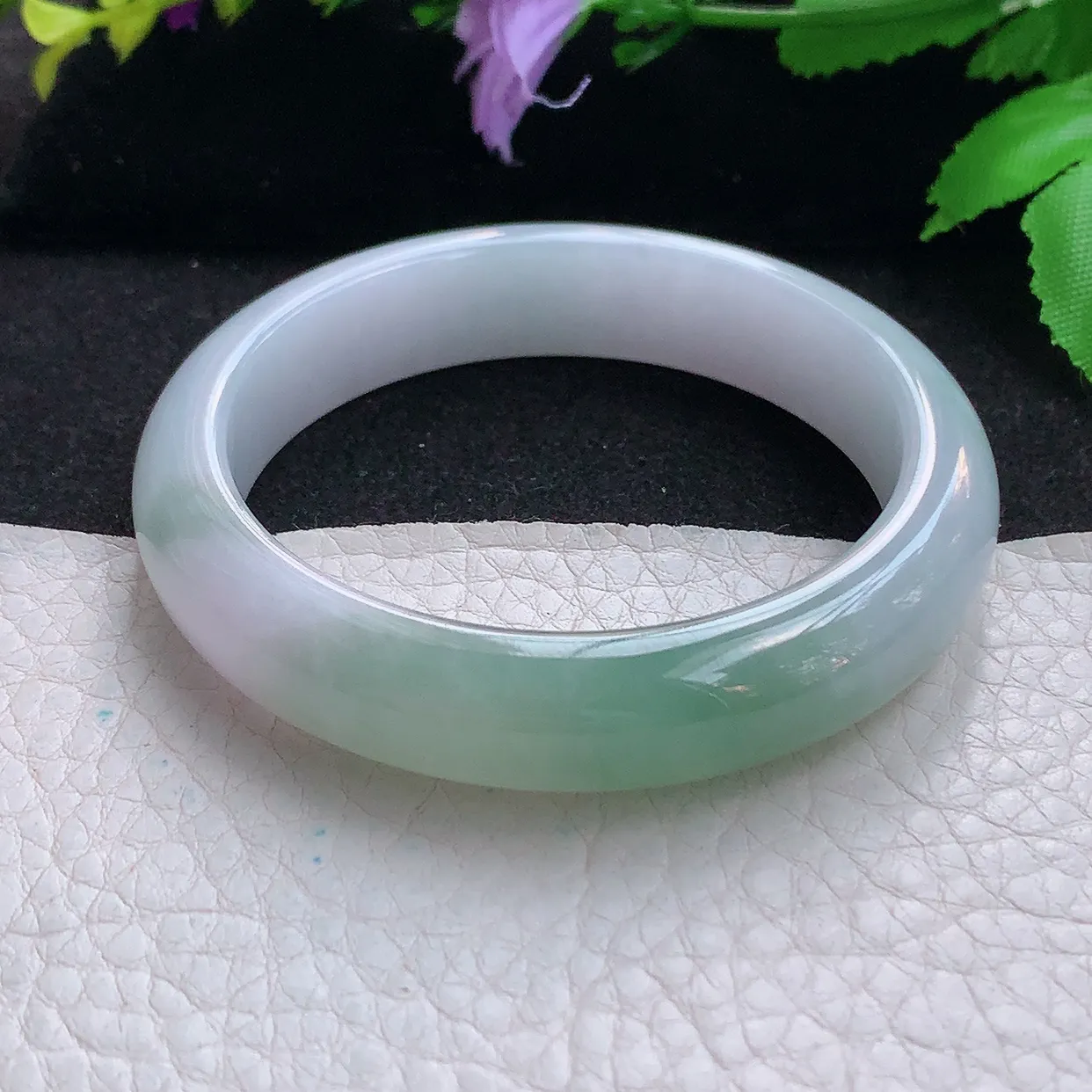 z小圈口51*11.5*7.5平安镯 天然缅甸翡翠半山水秀气宽边珠宝玉手镯